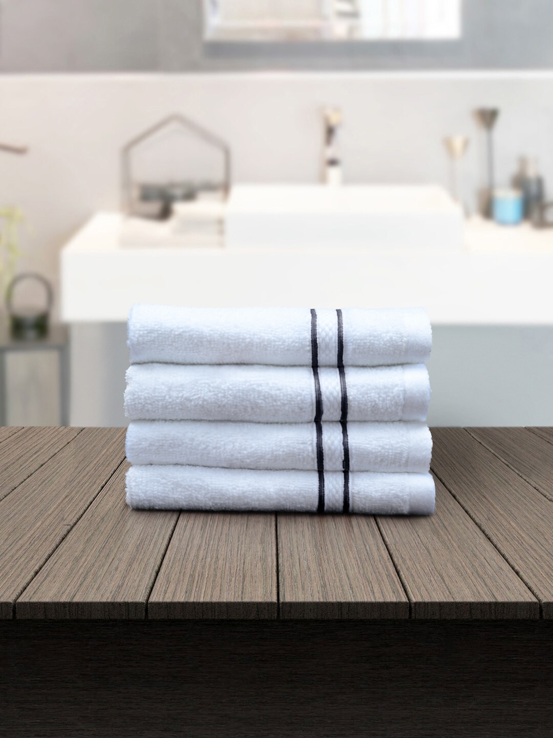 Petal Home Unisex Set of 4 White 550 GSM Cotton Face Towels Price in India