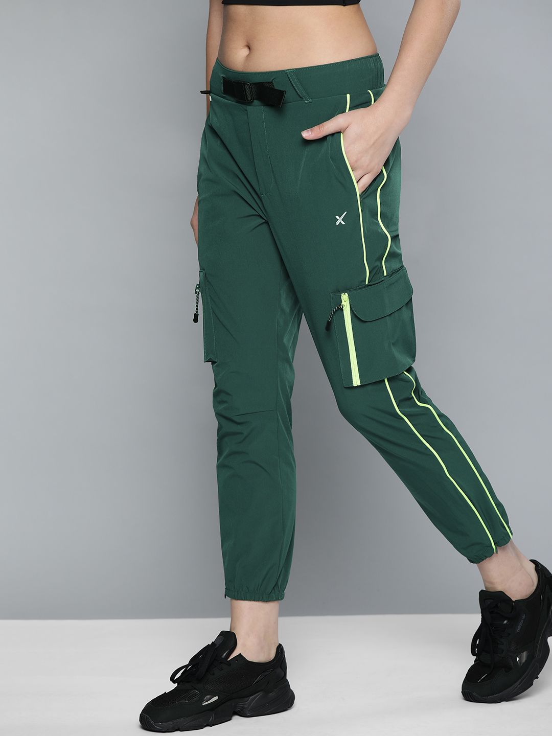 HRX by Hrithik Roshan Women Green Regular Fit Solid Rapid Dry Cropped Regular Trousers