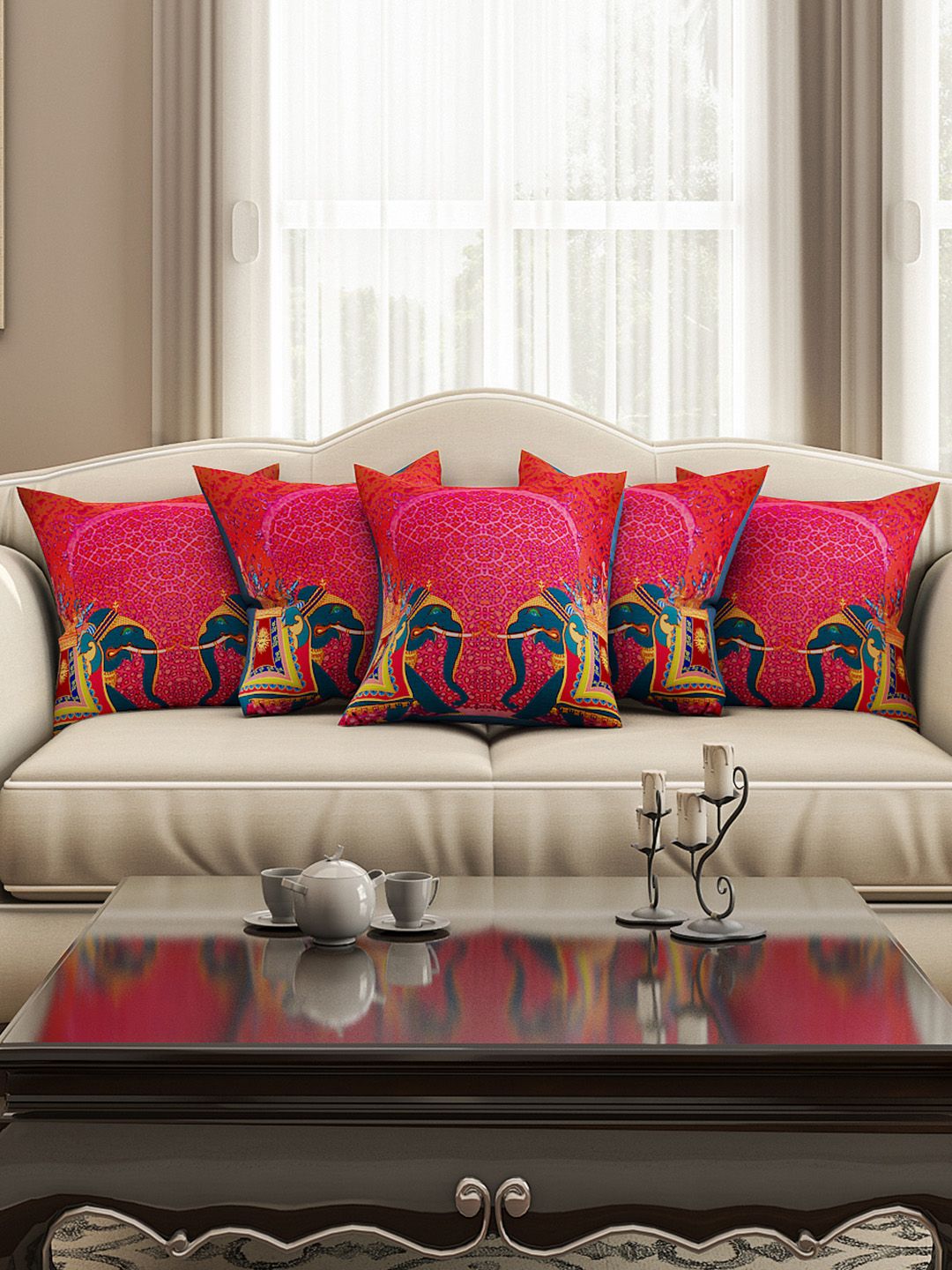 SEJ by Nisha Gupta Orange Set of 5 16" x 16" Square Cushion Covers Price in India