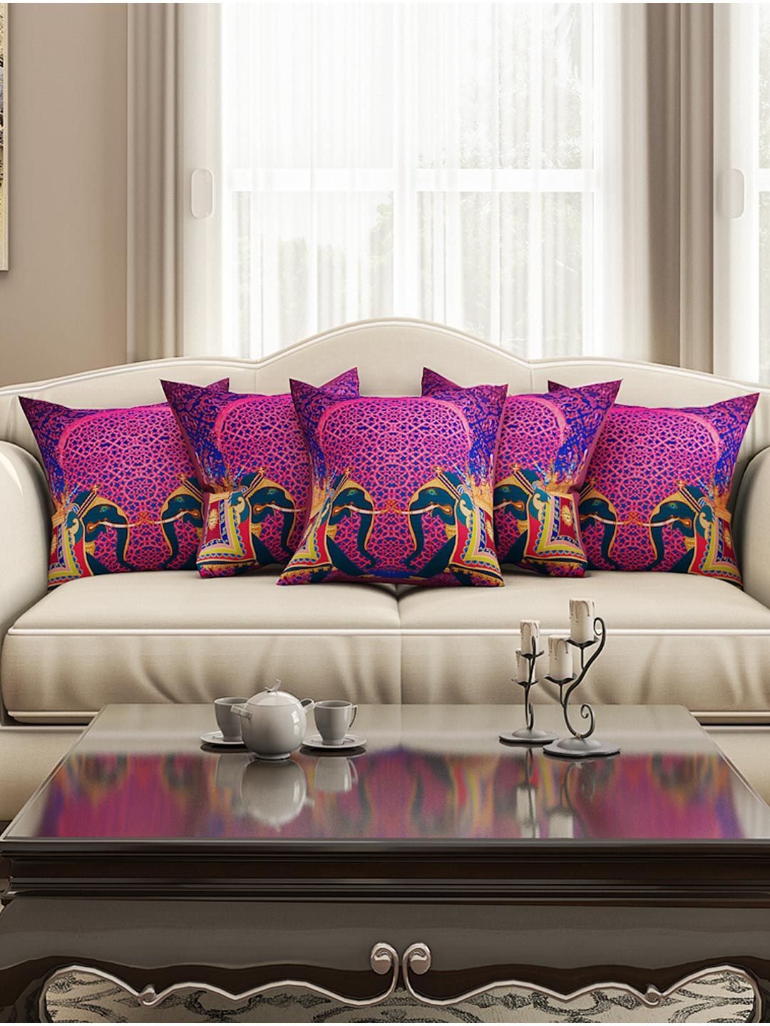 SEJ by Nisha Gupta Purple Set of 5 16" x 16" Square Cushion Covers Price in India