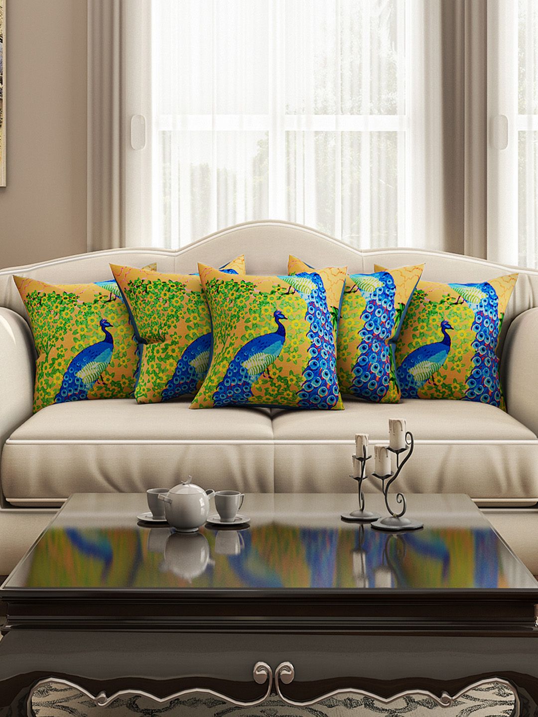 SEJ by Nisha Gupta Brown Set of 5 16'' x 16'' Square Cushion Covers Price in India