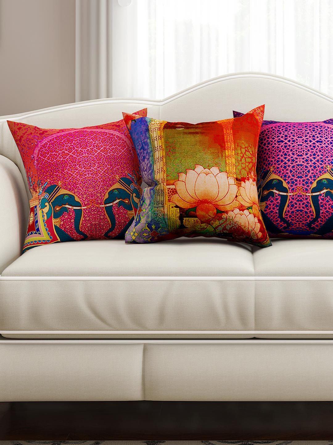 SEJ by Nisha Gupta Multicoloured Set of 3 16" x 16" Square Cushion Covers Price in India