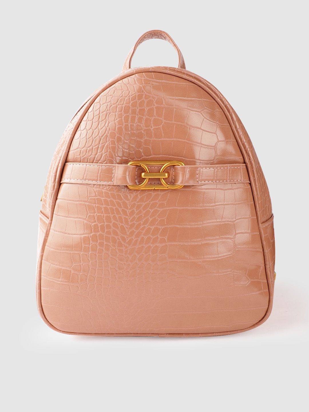 Mast & Harbour Women Peach-Coloured Croc-Textured Backpack Price in India