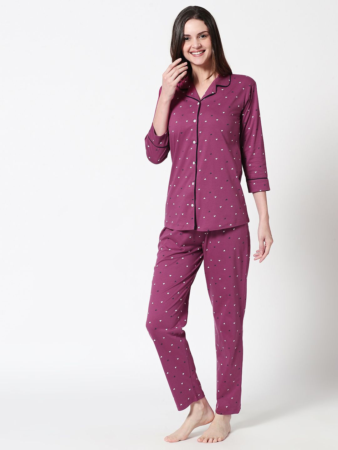 Zeyo Women Purple Printed Night suit Price in India