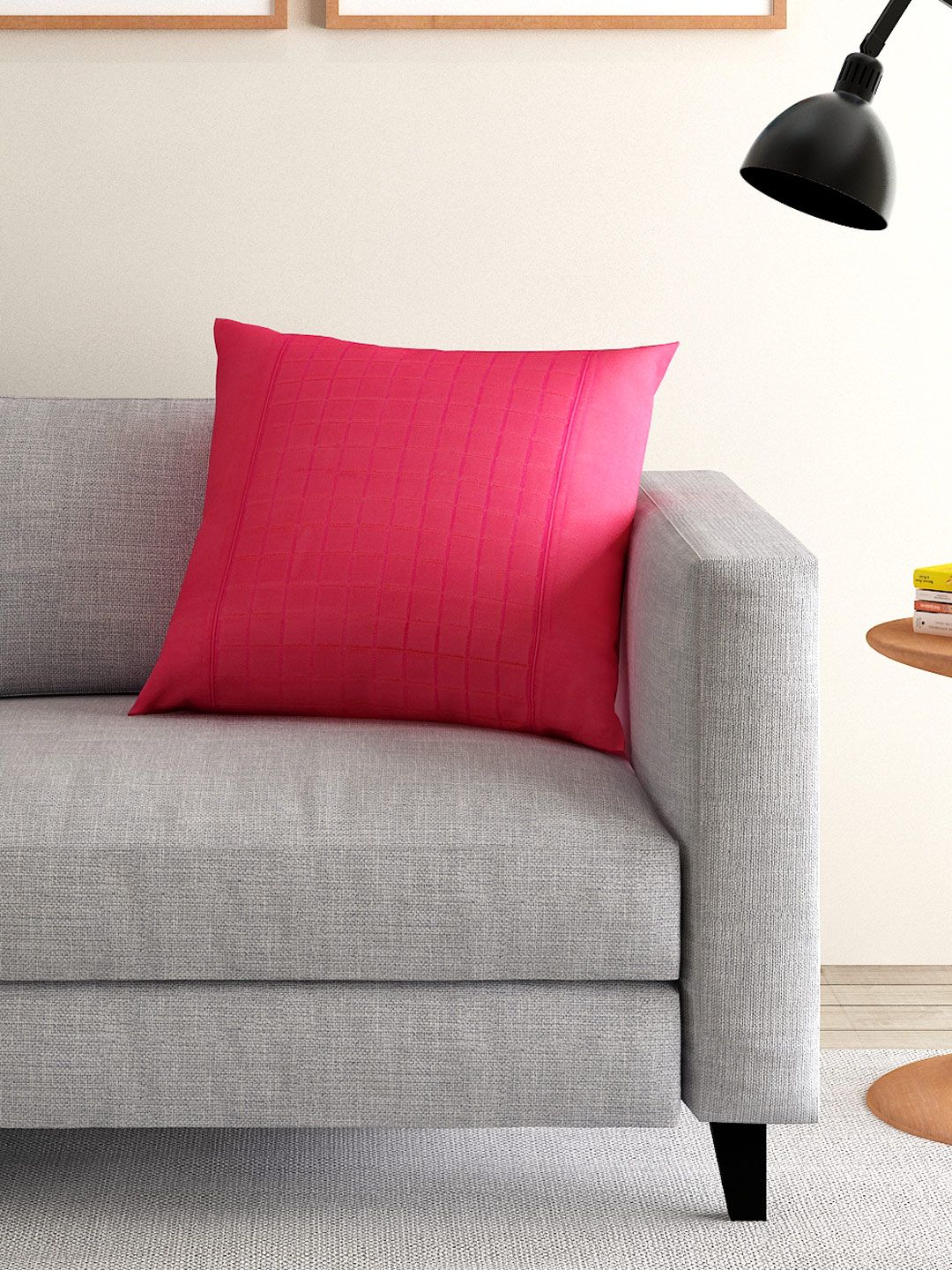 ANS Pink Dual-Toned Single Checked 16'' x 16'' Square Cushion Cover Price in India