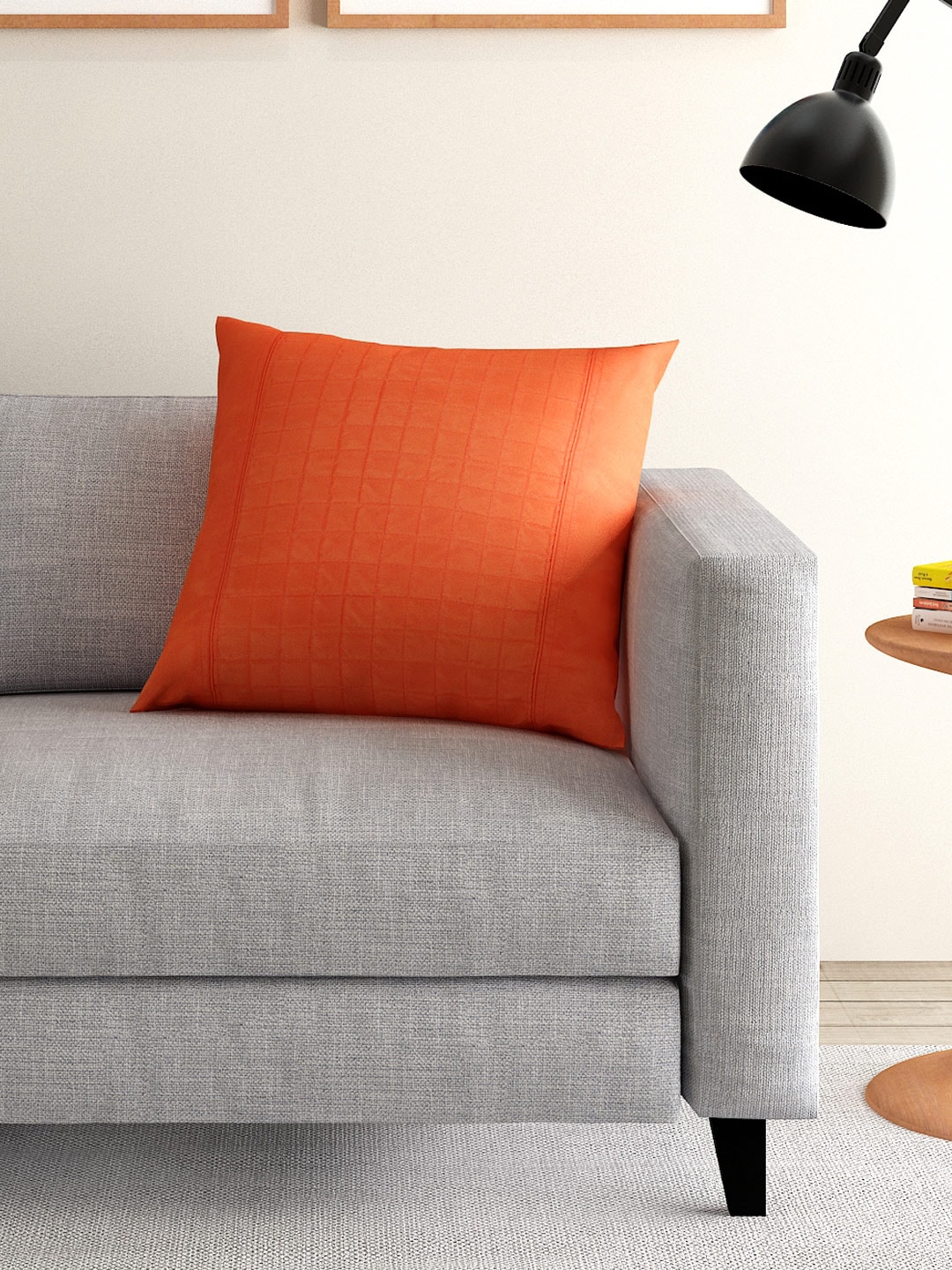 ANS Orange Single Checked 16'' x 16'' Square Cushion Cover Price in India