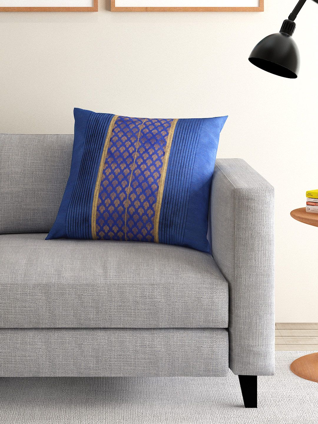 ANS Blue Single Brocade 16'' x 16'' Square Cushion Cover Price in India