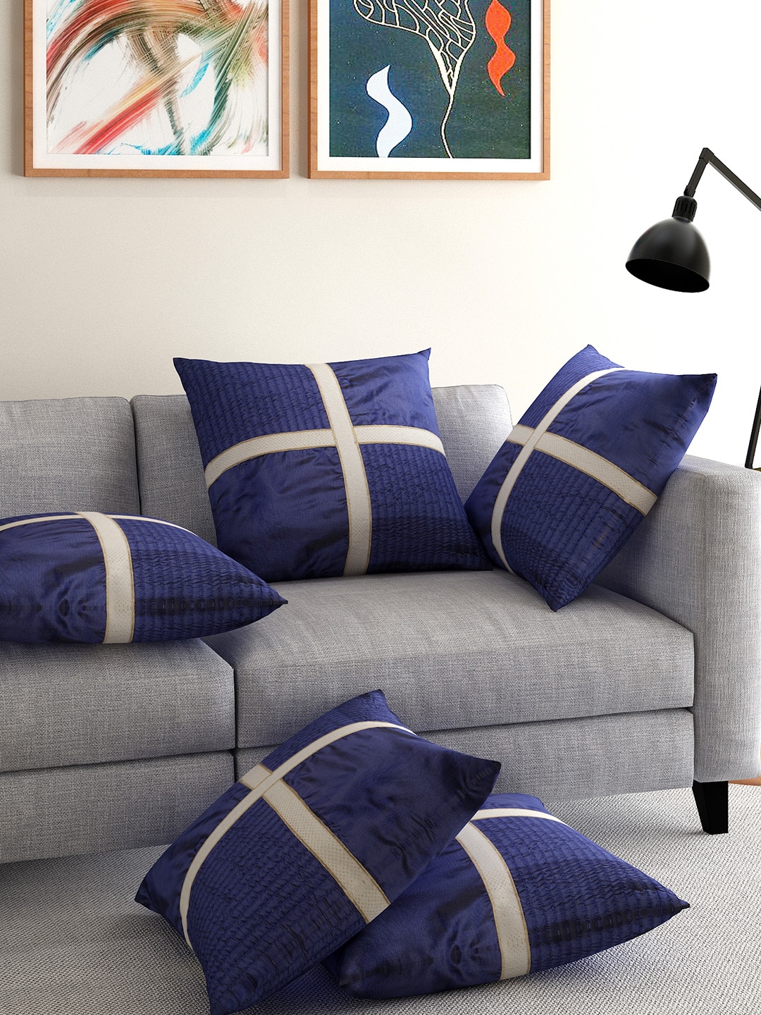 ANS Navy Set of 5 16'' x 16'' Square Cushion Covers Price in India