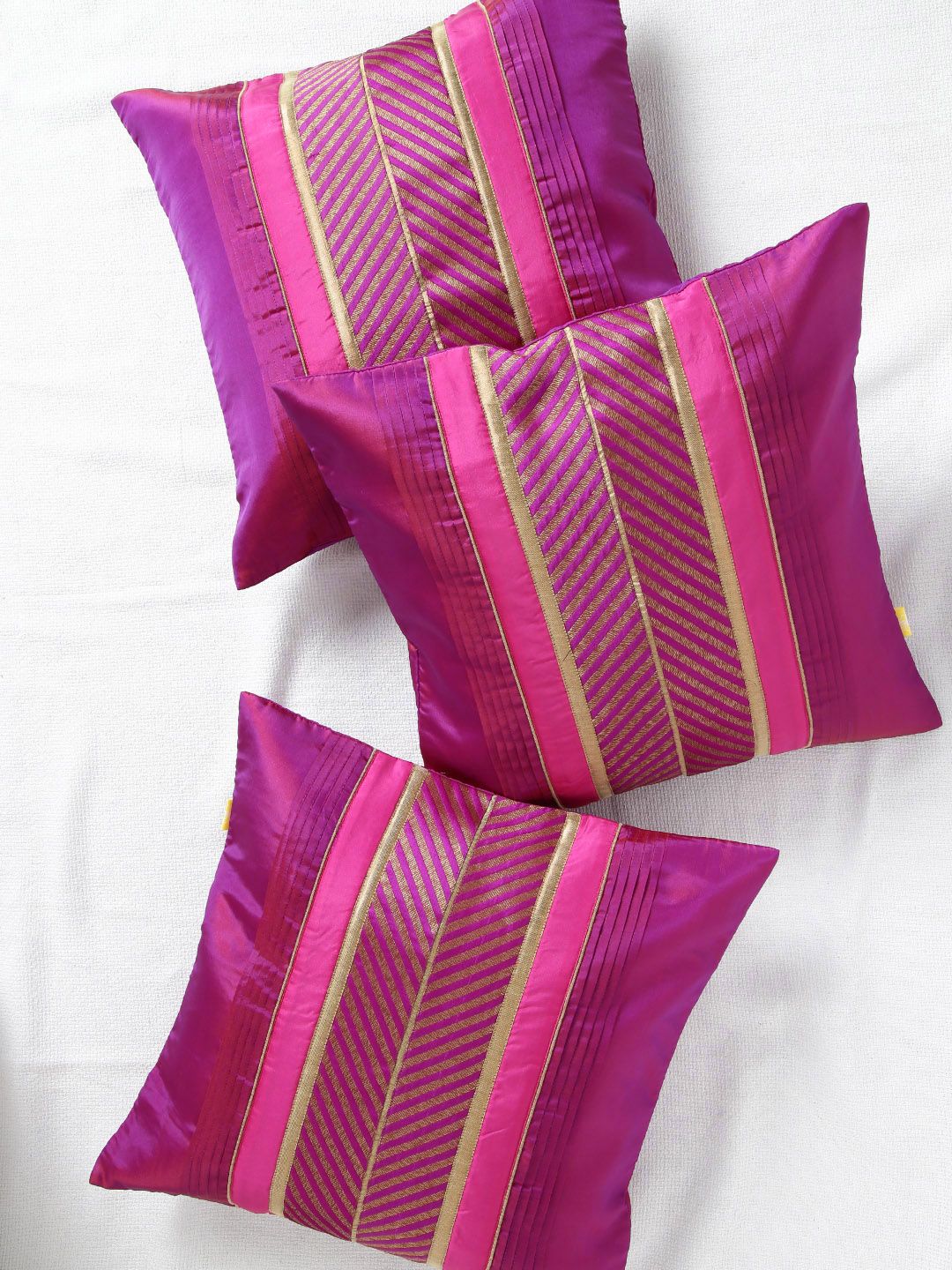 ANS Purple Dual-Toned Set of 3 Brocade 16'' x 16'' Square Cushion Covers Price in India