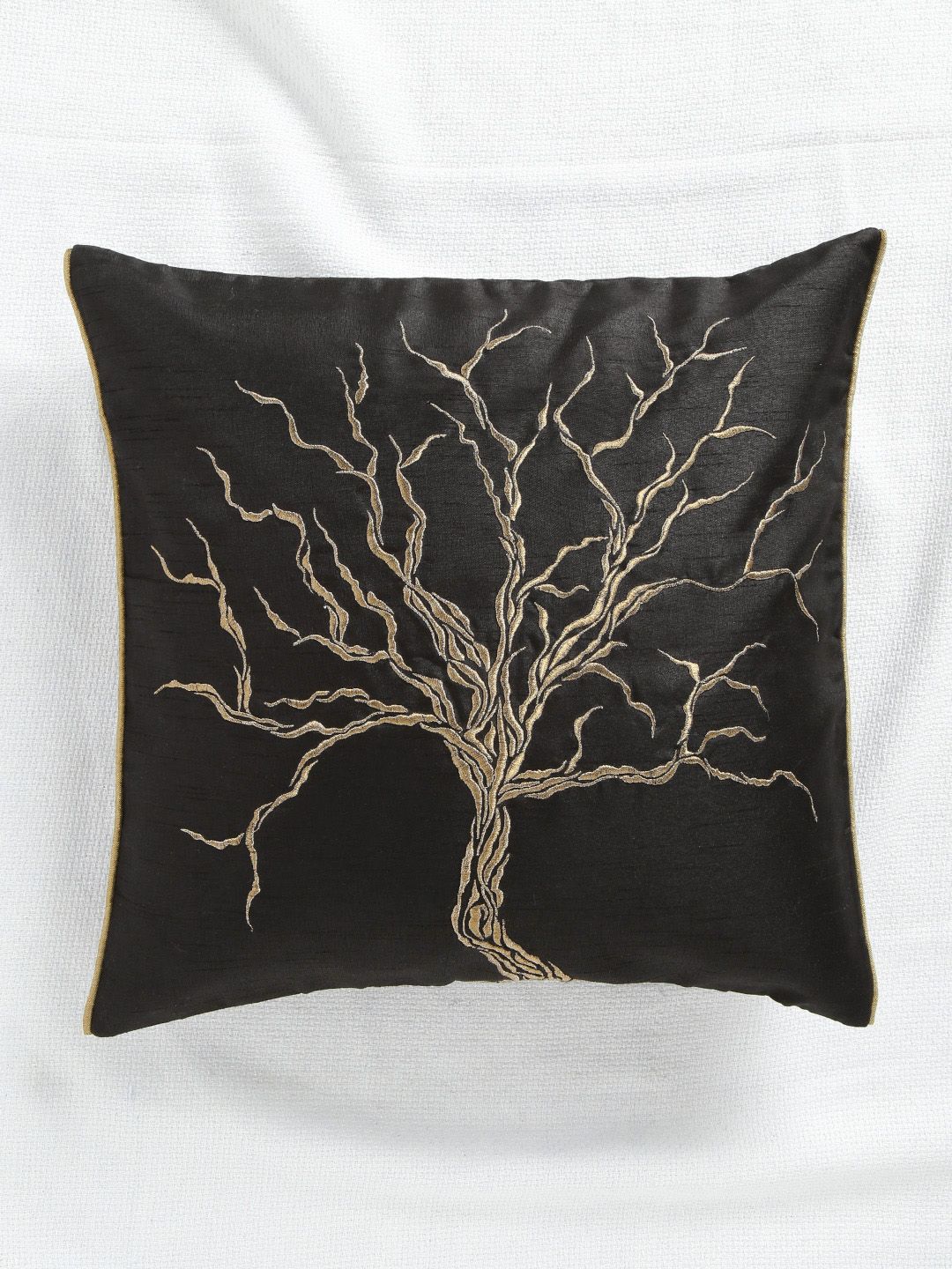 ANS Black Single Tree Embroidered 16'' x 16'' Square Cushion Cover Price in India