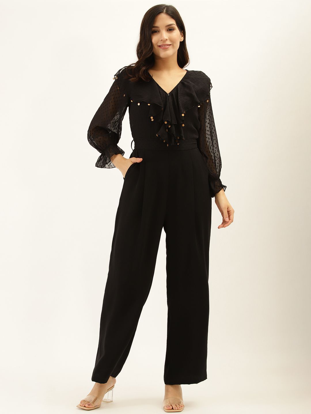 Antheaa Women Black Solid Basic Jumpsuit Price in India
