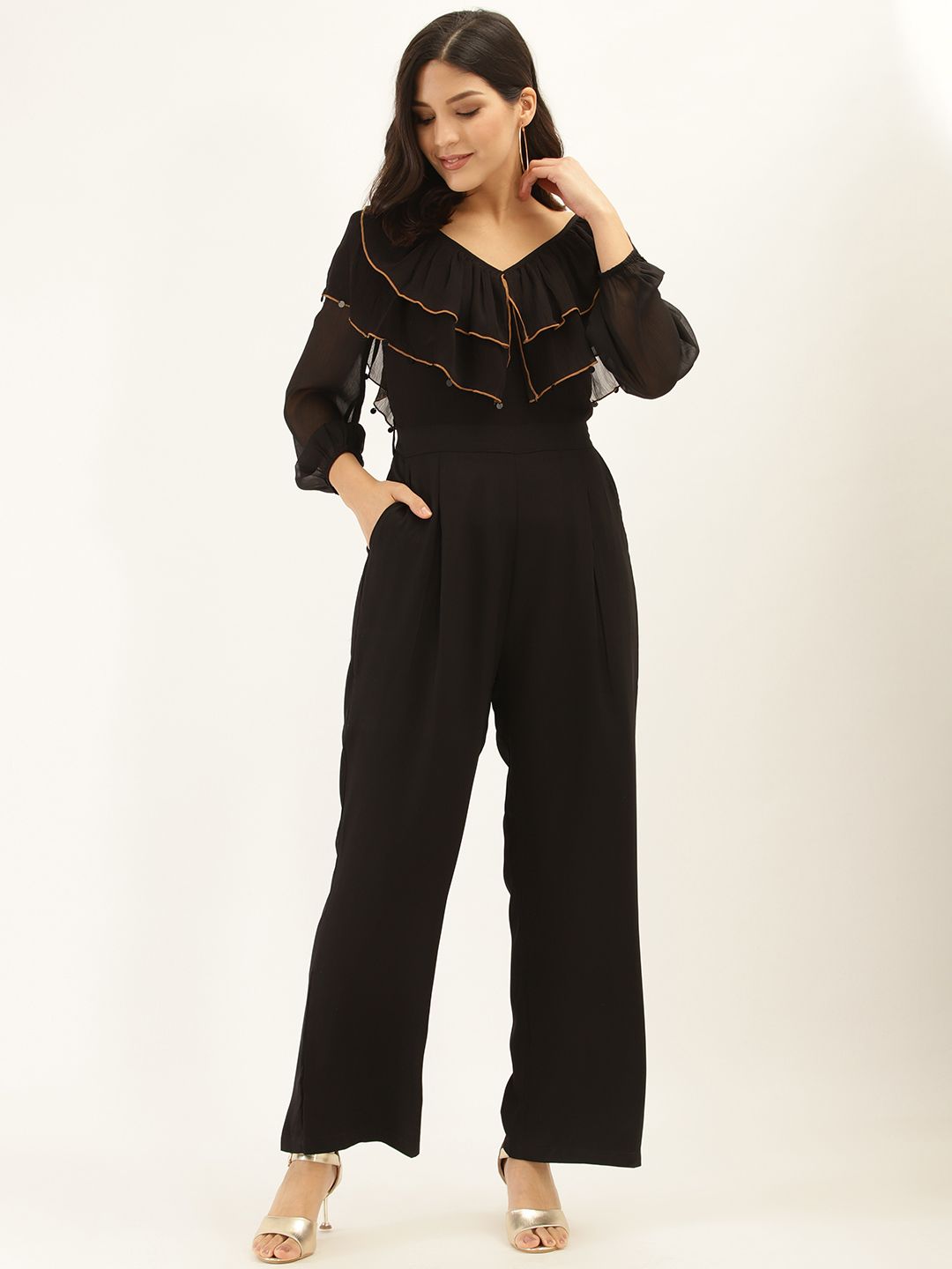 Antheaa Women Black Solid Basic Jumpsuit Price in India