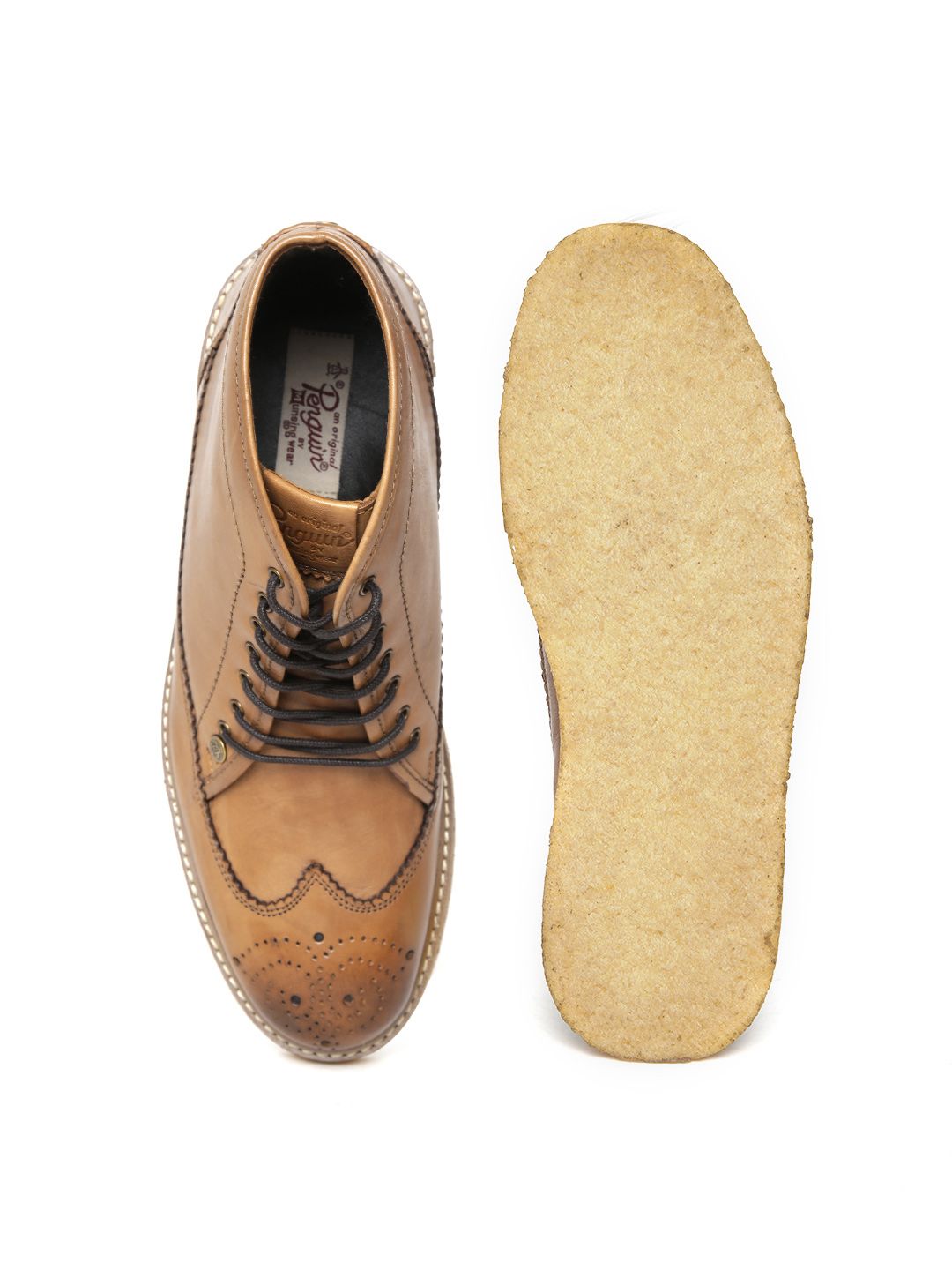 Buy Original Penguin Men Tan Brown Leather Brogue Boots - Casual