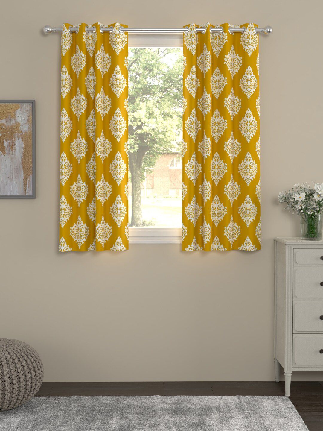 URBAN SPACE Mustard Set of 2 Window Curtains Price in India