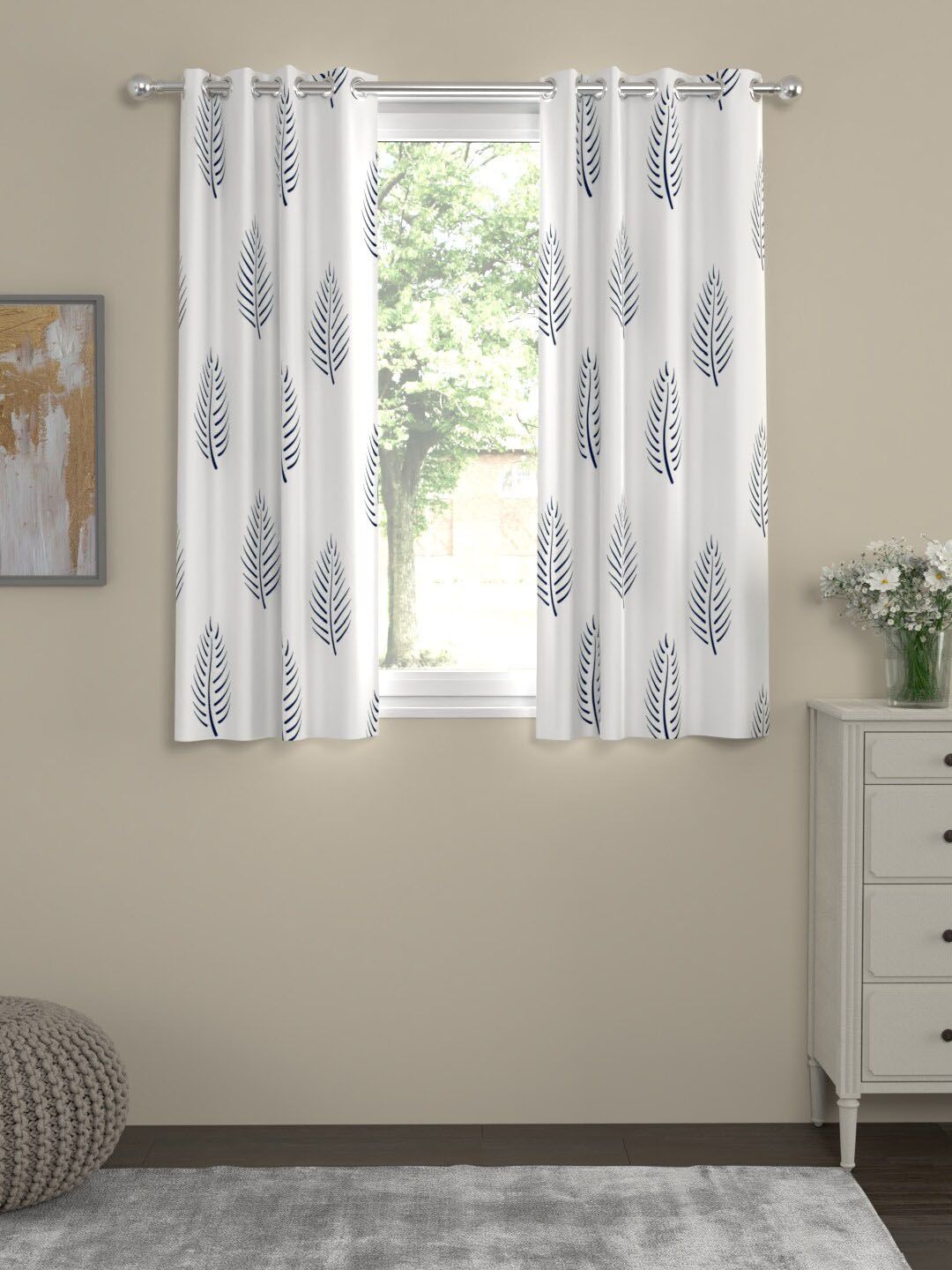 URBAN SPACE White & Blue Set of 2 Window Curtains Price in India