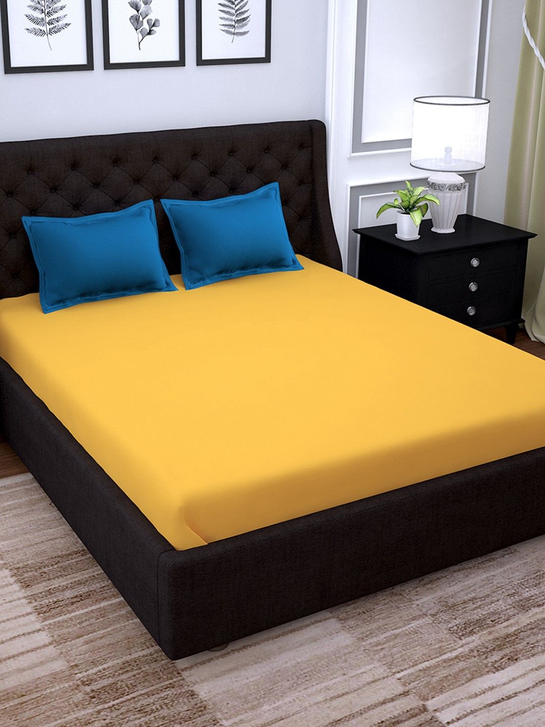 PAVO Yellow Solid 210 TC Cotton 1 Extra Large Bedsheet with 2 Pillow Covers Price in India