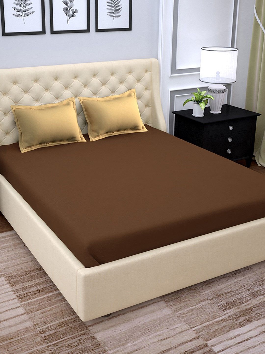 PAVO Brown & Beige Solid 210 TC Cotton 1  King Bedsheet with 2 Pillow Covers Price in India