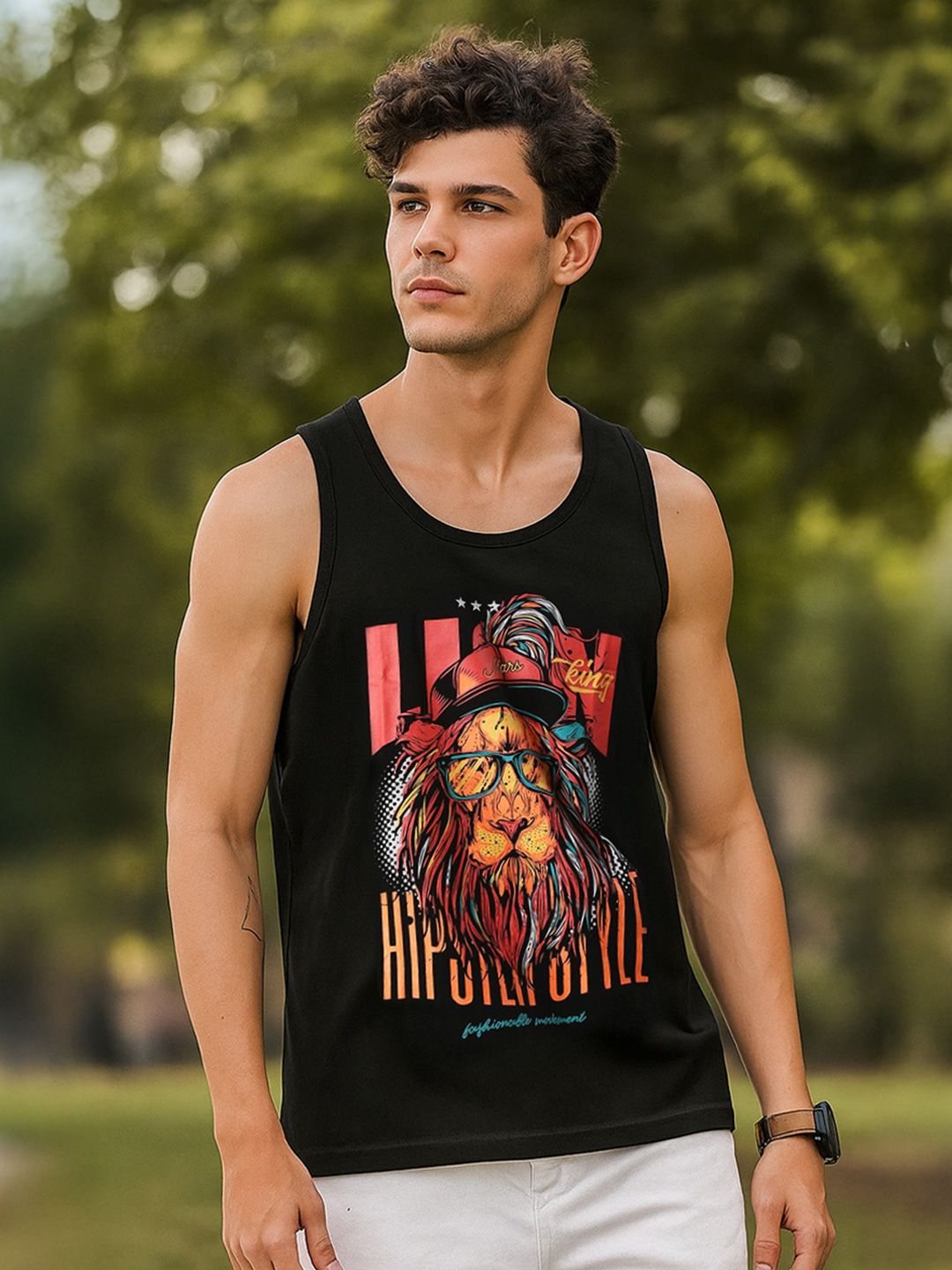 VEIRDO Men Black Printed Round Neck Pure Cotton T-shirt