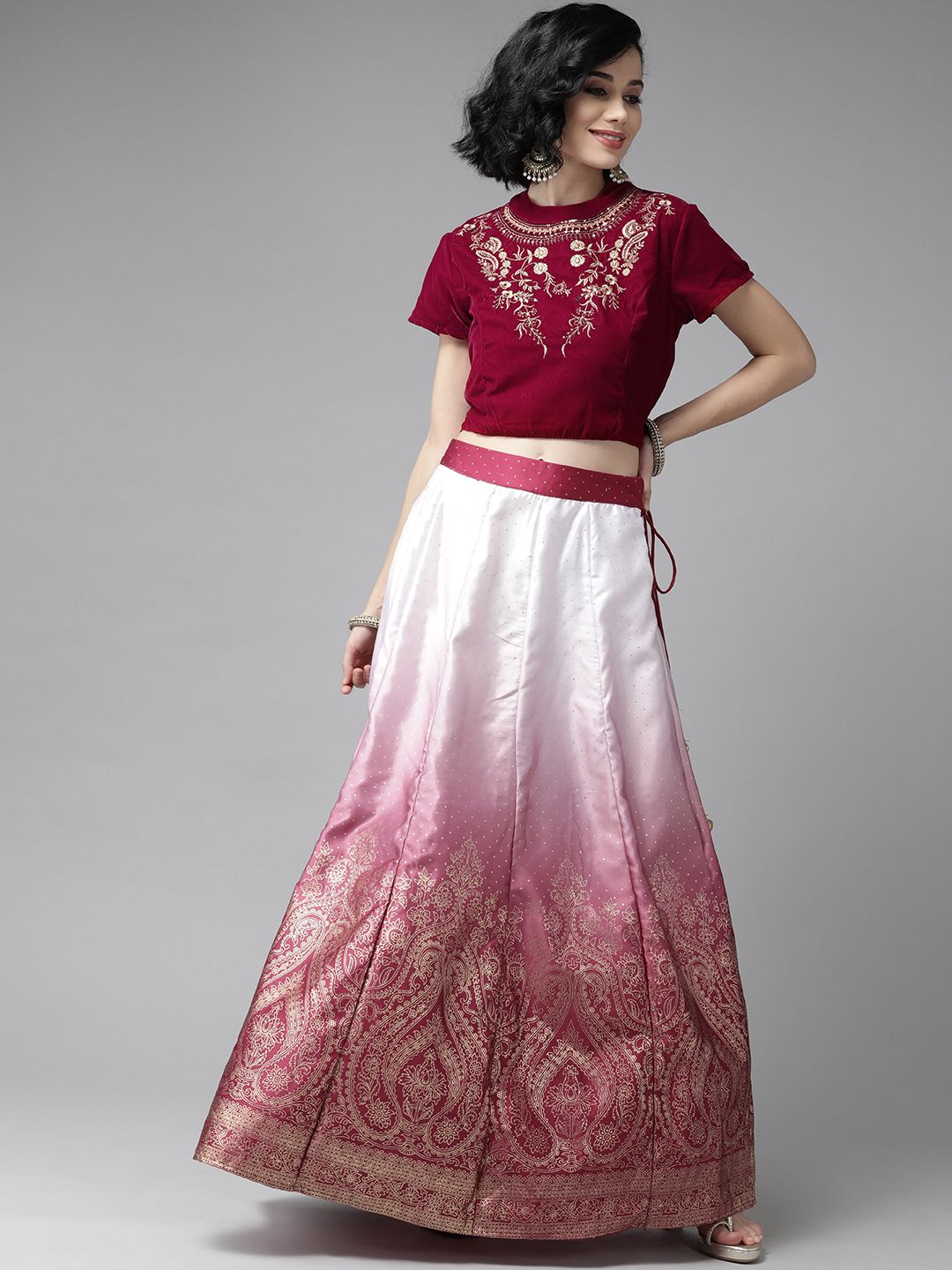Juniper Burgundy & Maroon Ready to Wear Lehenga with Blouse Price in India