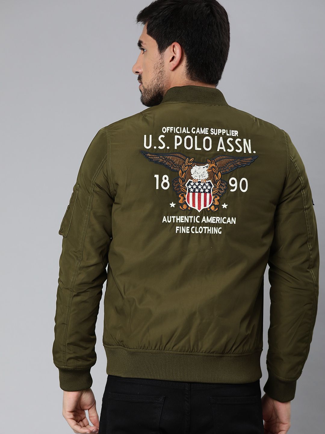 Buy U.S. Polo Assn. Denim Co. Men Olive Green Solid Bomber Jacket