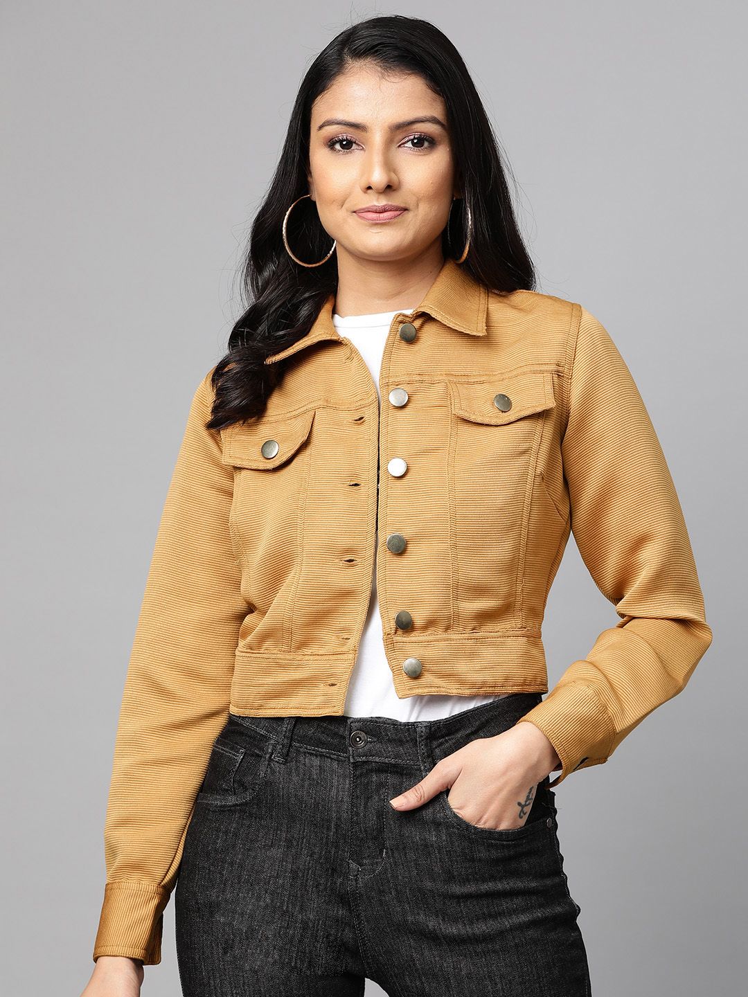 plusS Women Mustard Yellow Solid Corduroy Tailored Jacket Price in India