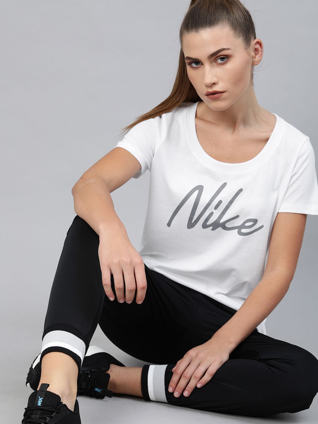 Nike Women White Printed Round Neck T-shirt