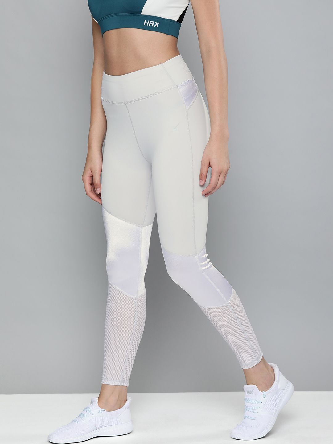 HRX By Hrithik Roshan Women Lilachint Colourblock Skinny Fit Rapid-Dry Antimicrobial Training Tights Price in India
