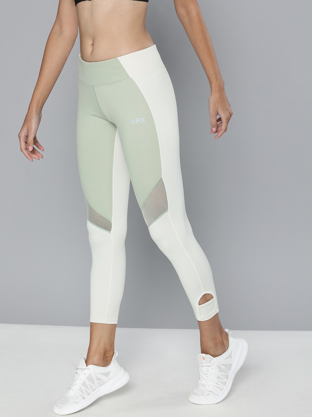 HRX By Hrithik Roshan Women Light Taupe Colourblock Skinny Fit Rapid-Dry Antimicrobial Running Tights Price in India