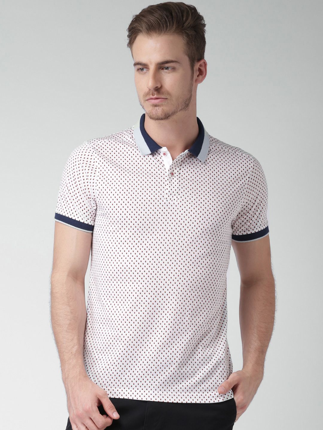 INVICTUS White Printed Polo Pure Cotton T-shirt