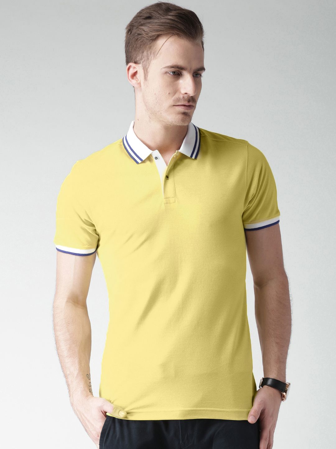 INVICTUS Men Yellow Solid Polo T-shirt
