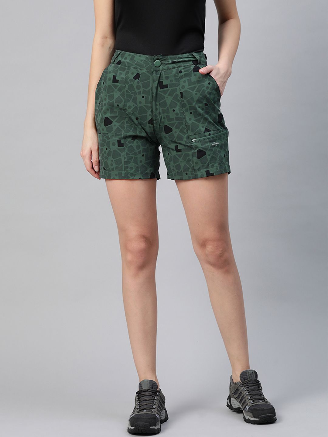 HRX By Hrithik Roshan Women Jungle Green AOP Regular Fit Packable Rapid-Dry Outdoor Shorts Price in India