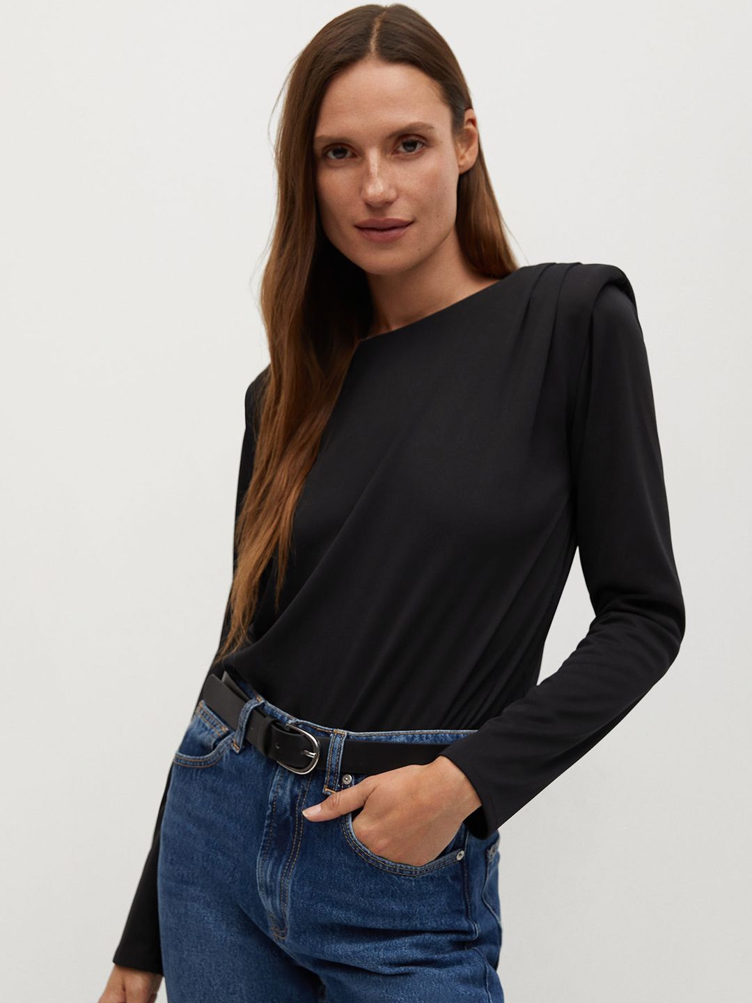 MANGO Women Black Solid Top