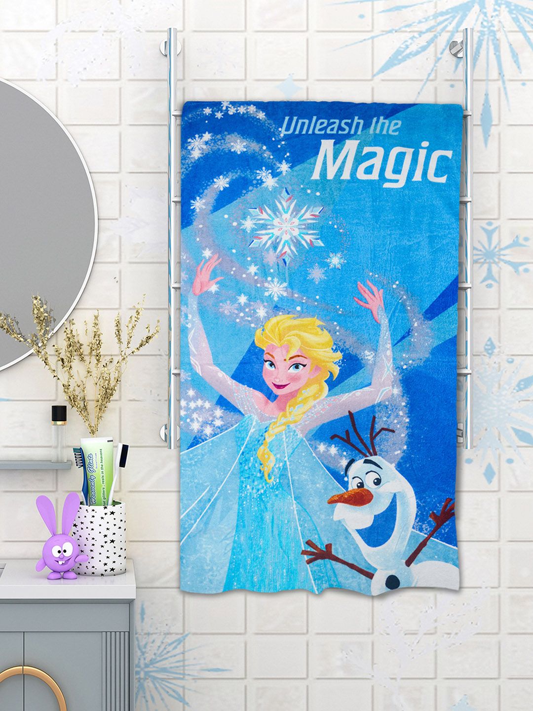 Disney Kids Athom Trendz Disney Frozen Blue 350 GSM printed Bath Towel