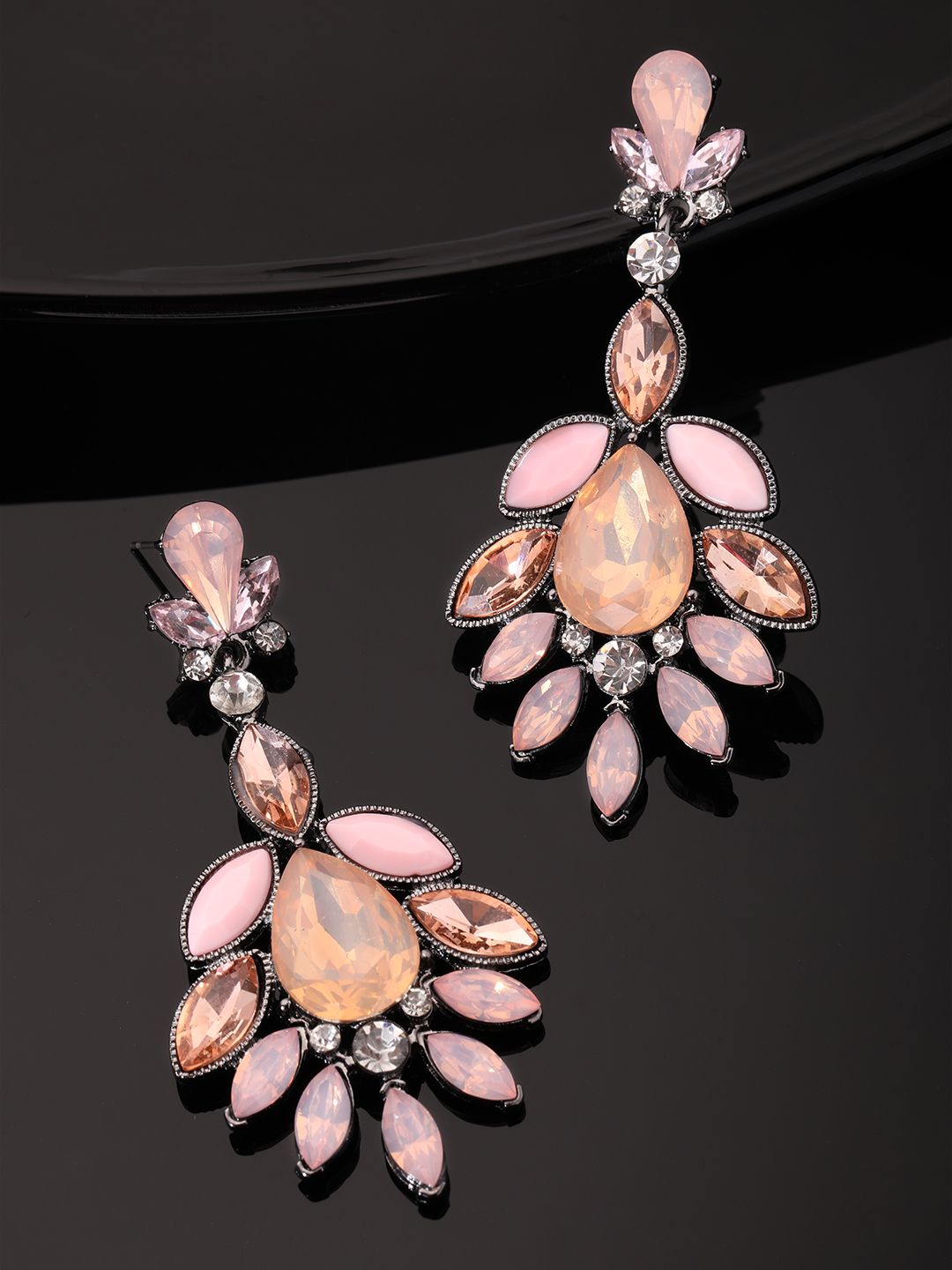 TOKYO TALKIES X rubans FASHION ACCESSORIES Pink Silver-Plated Leaf Shaped Drop Earrings Price in India