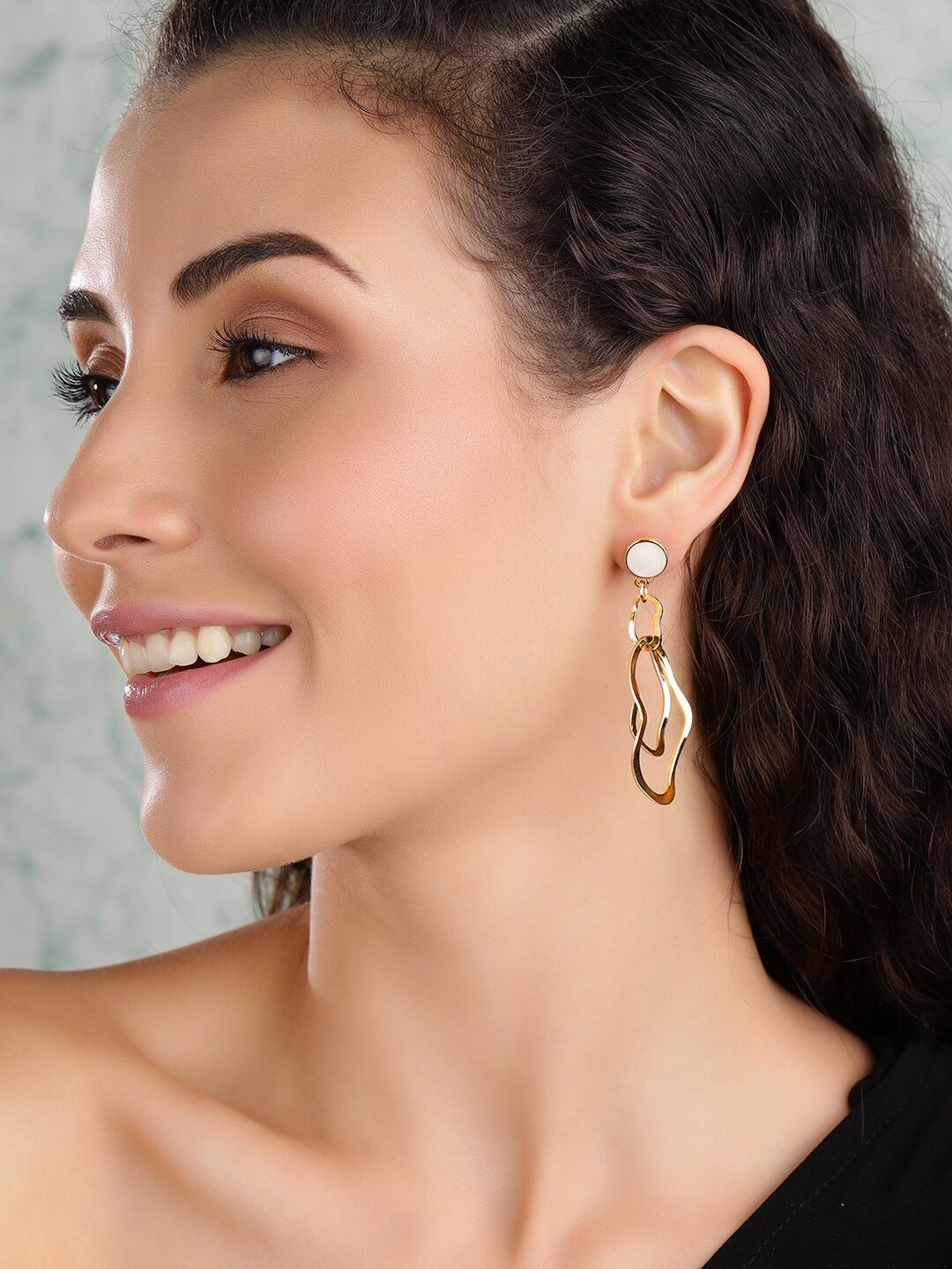 TOKYO TALKIES X rubans FASHION ACCESSORIES Gold-Plated & White Contemporary Drop Earrings Price in India