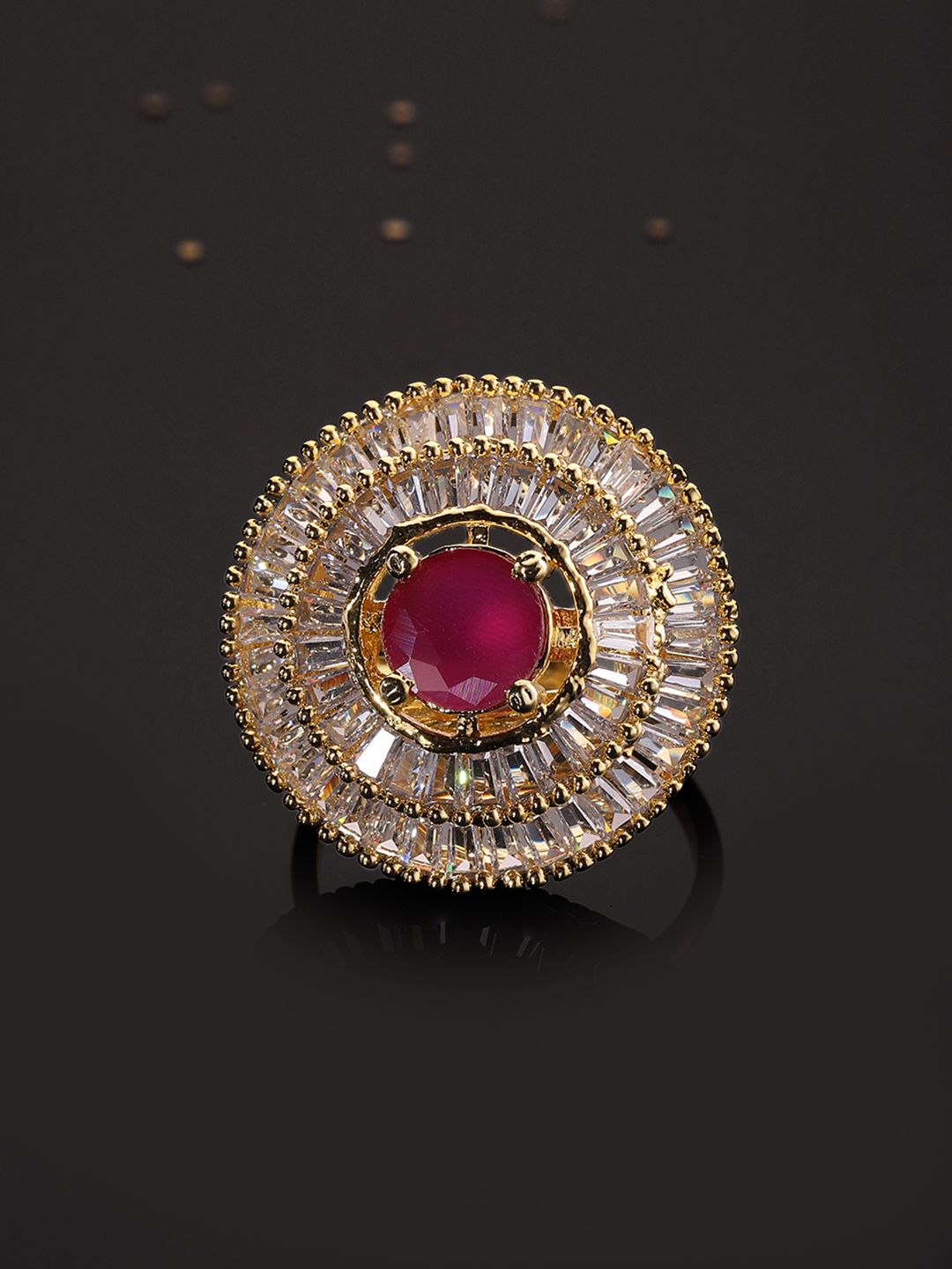 Rubans 22K Gold Plated Red & White American Diamond Studded Finger Ring Price in India