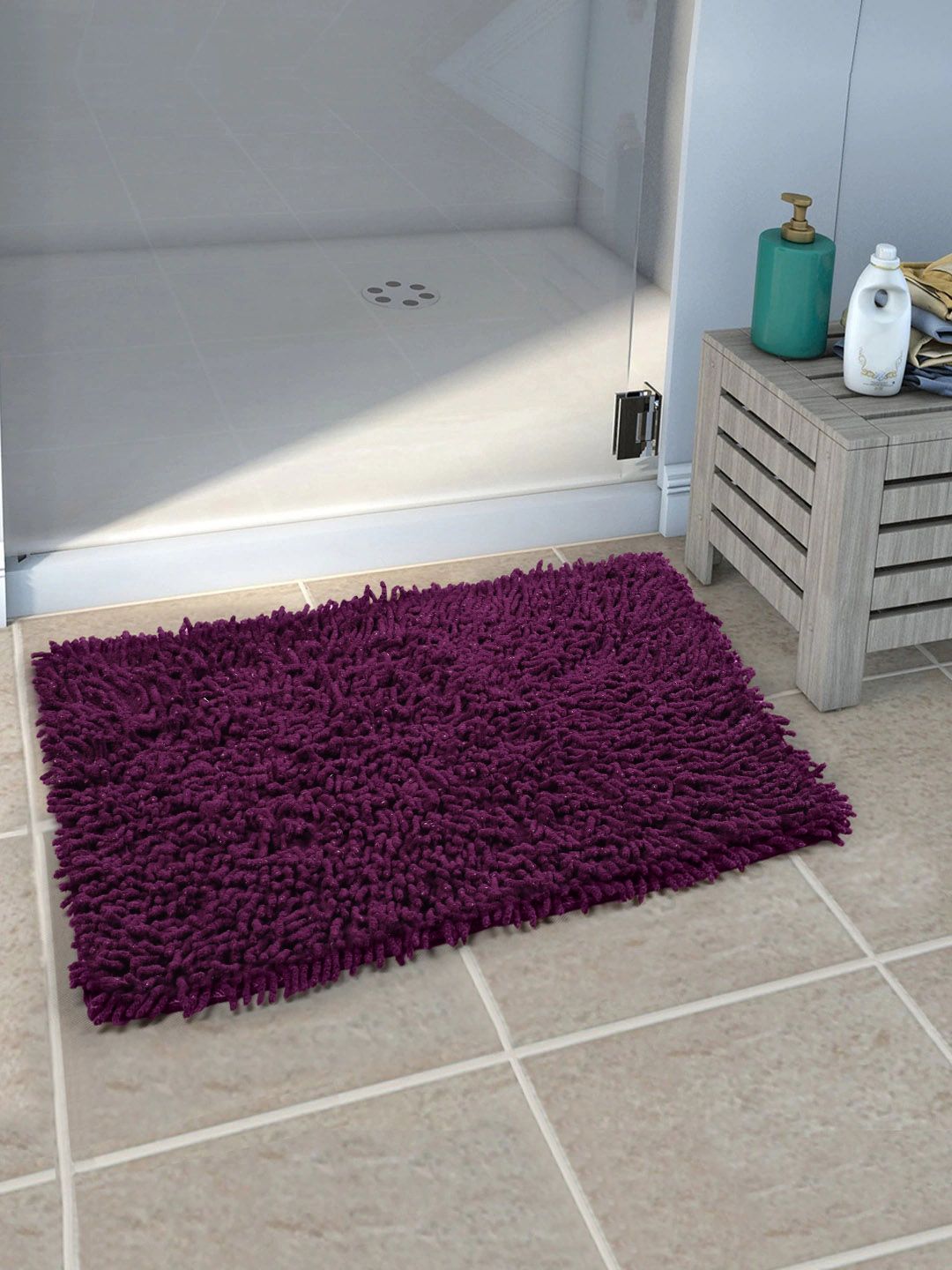 Saral Home Solid Anti-Slip Shaggy Bath Rug Price in India