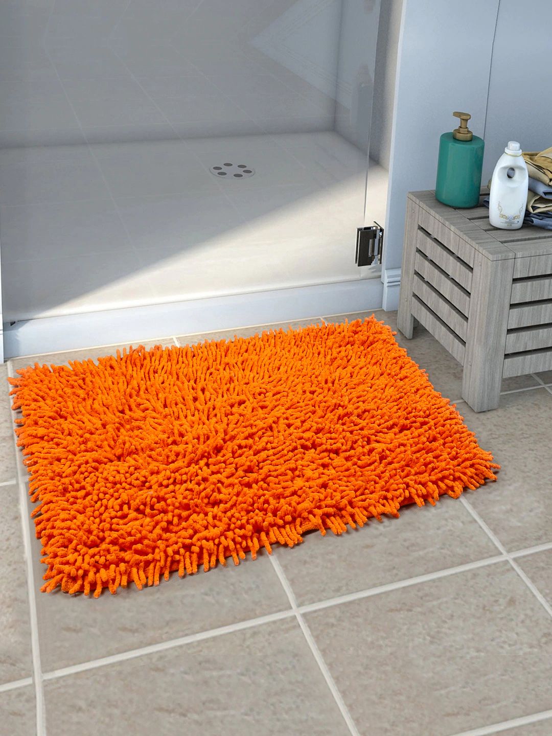 Saral Home Unisex Orange Solid Anti-Skid Bath Rug Price in India