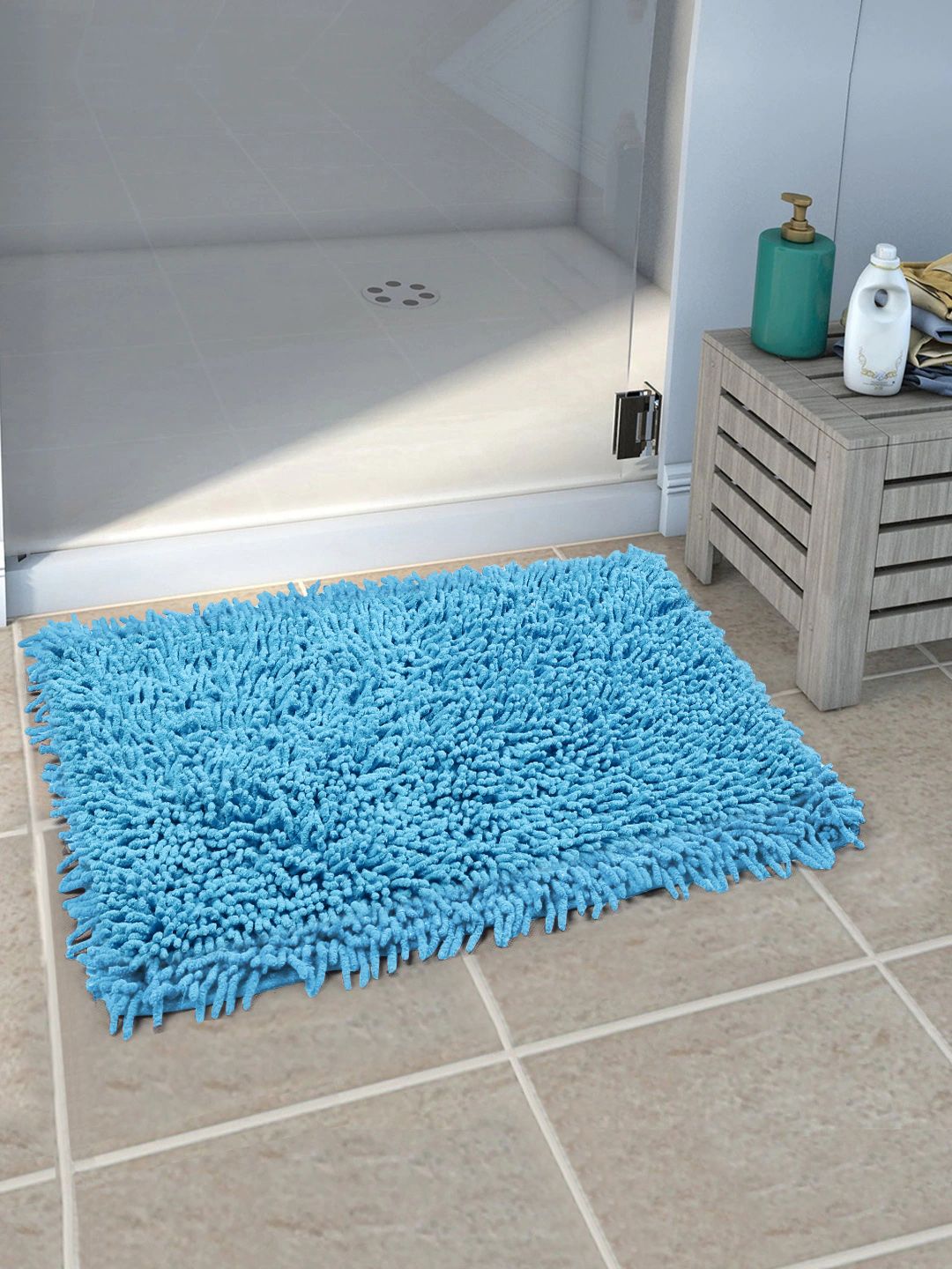 Saral Home Turquoise Blue Solid Bath Rug Price in India