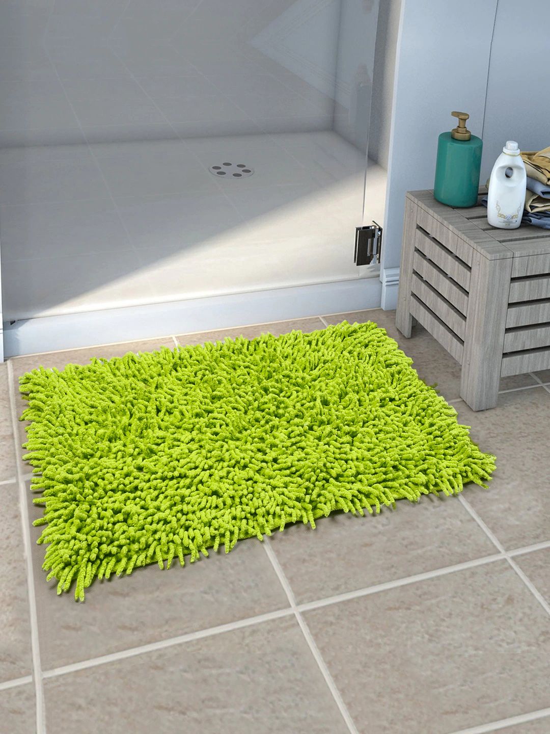 Saral Home Green Solid Cotton Anti-Skid Bath Rug Price in India