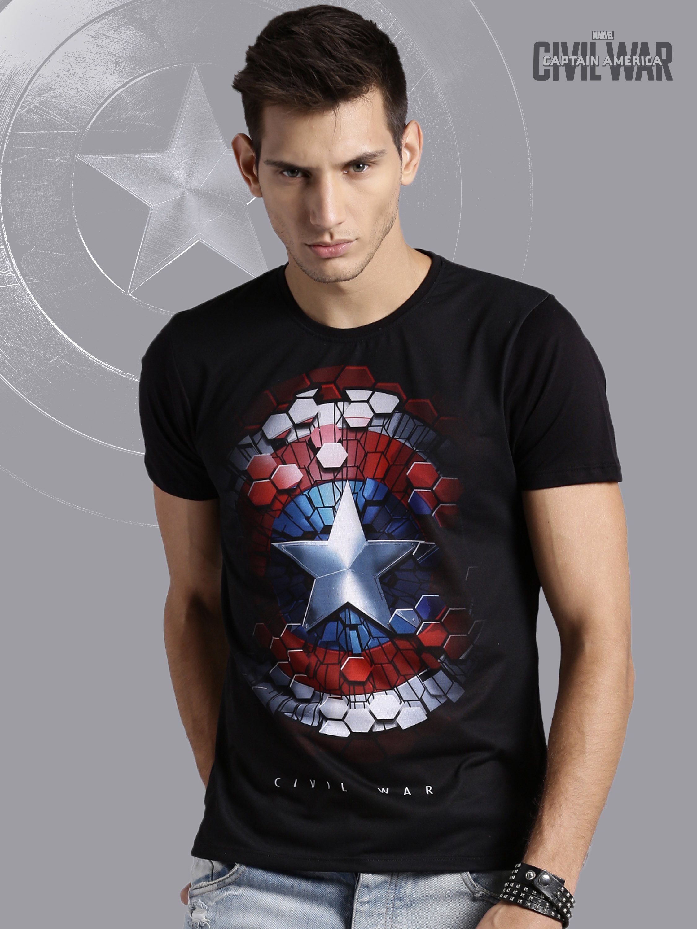 Kook N Keech Marvel Black Captain America Print T-shirt