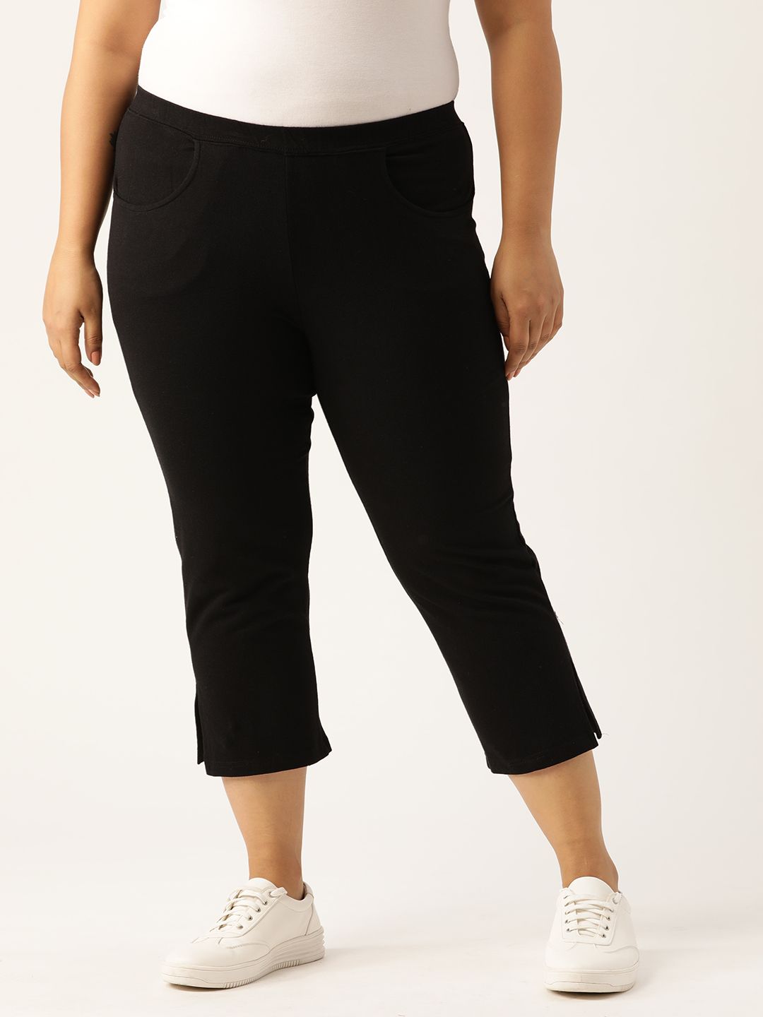 Revolution Women Black Regular Fit Solid 3/4th Trousers Price in India