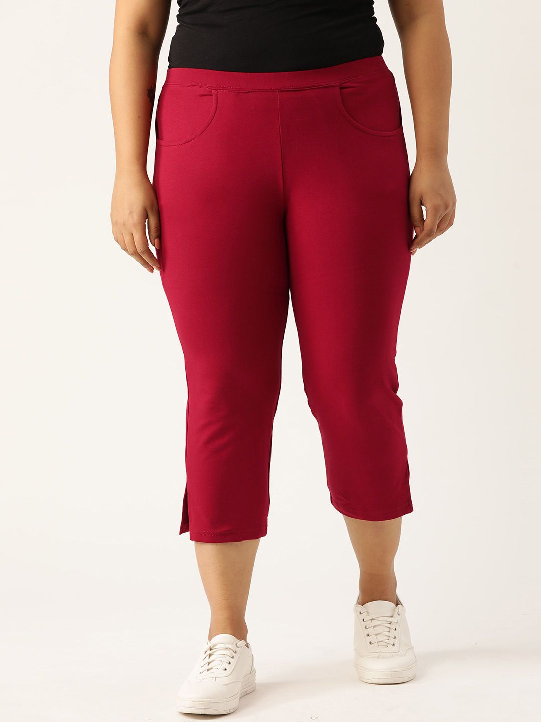 Revolution Plus Size Women Maroon Regular Fit Solid 3/4th Trousers Price in India