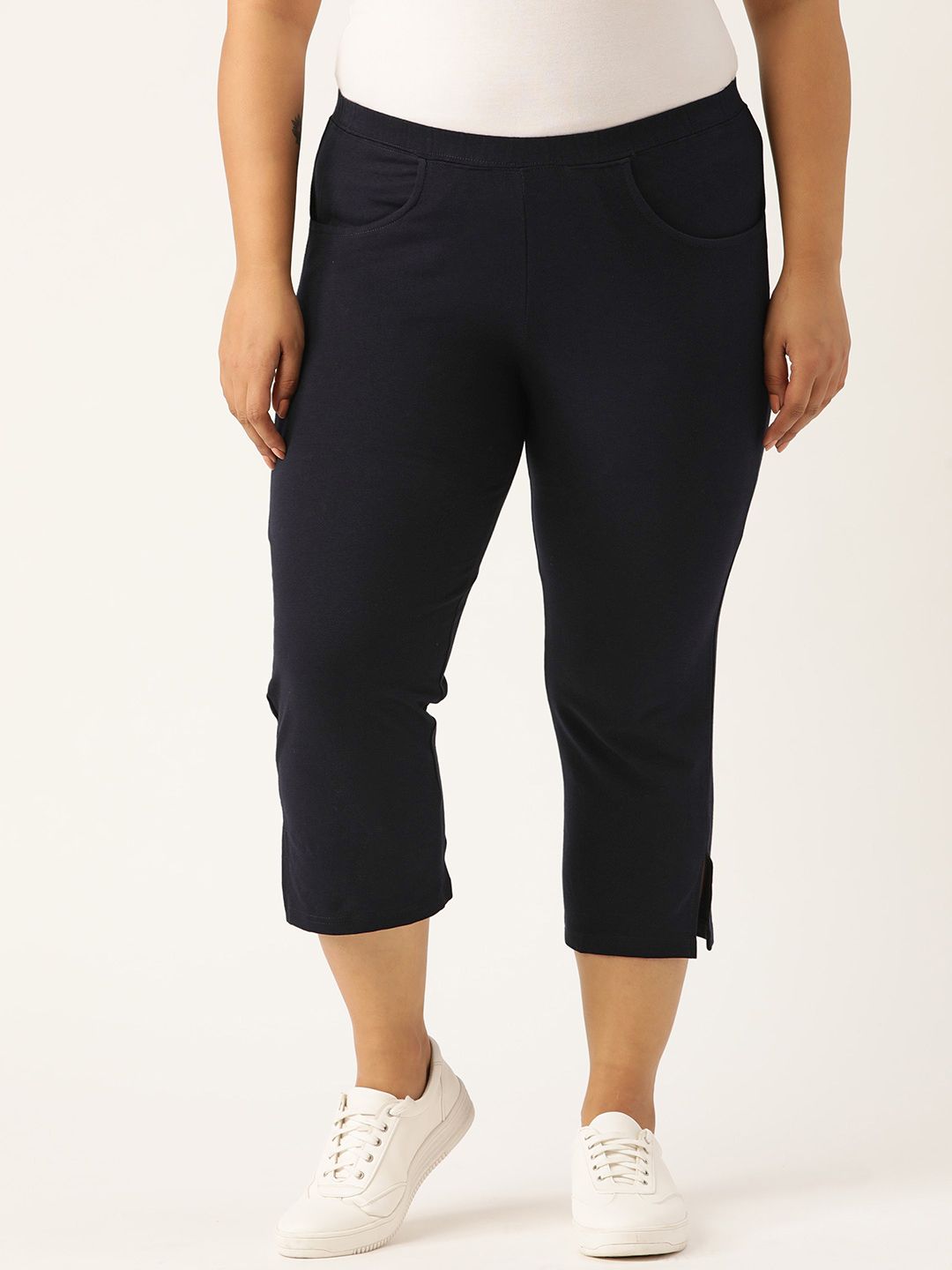 Revolution Plus Size Women Navy Blue Regular Fit Solid 3/4th Trousers Price in India