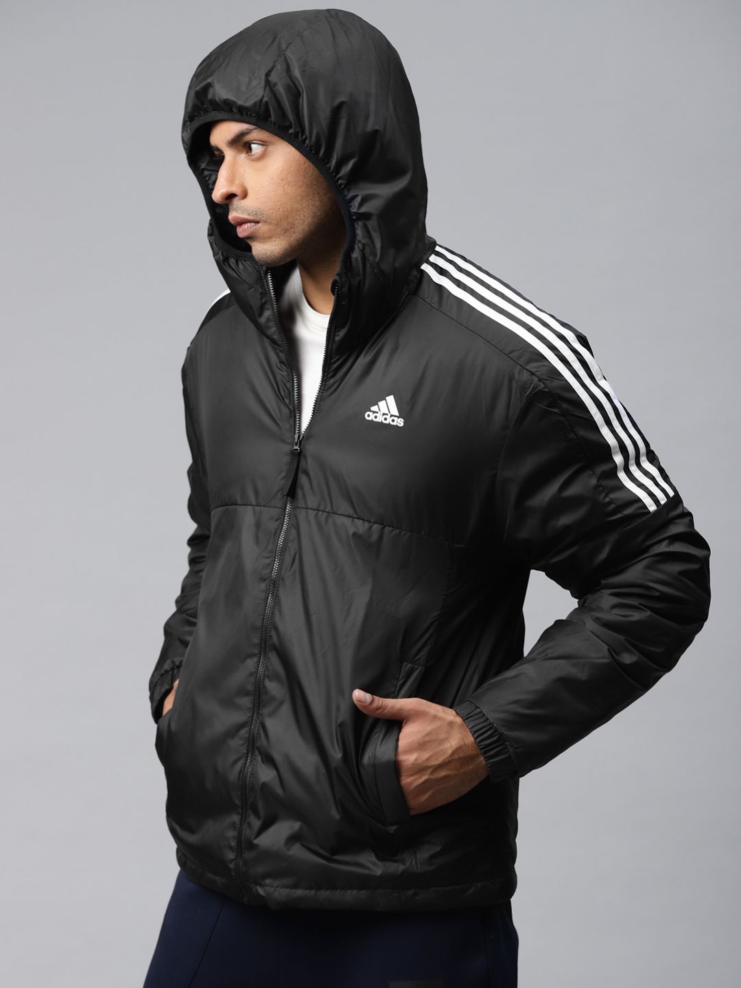 Buy ADIDAS Men Black 3-Stripes Hooded Essential Insulated Outdoor