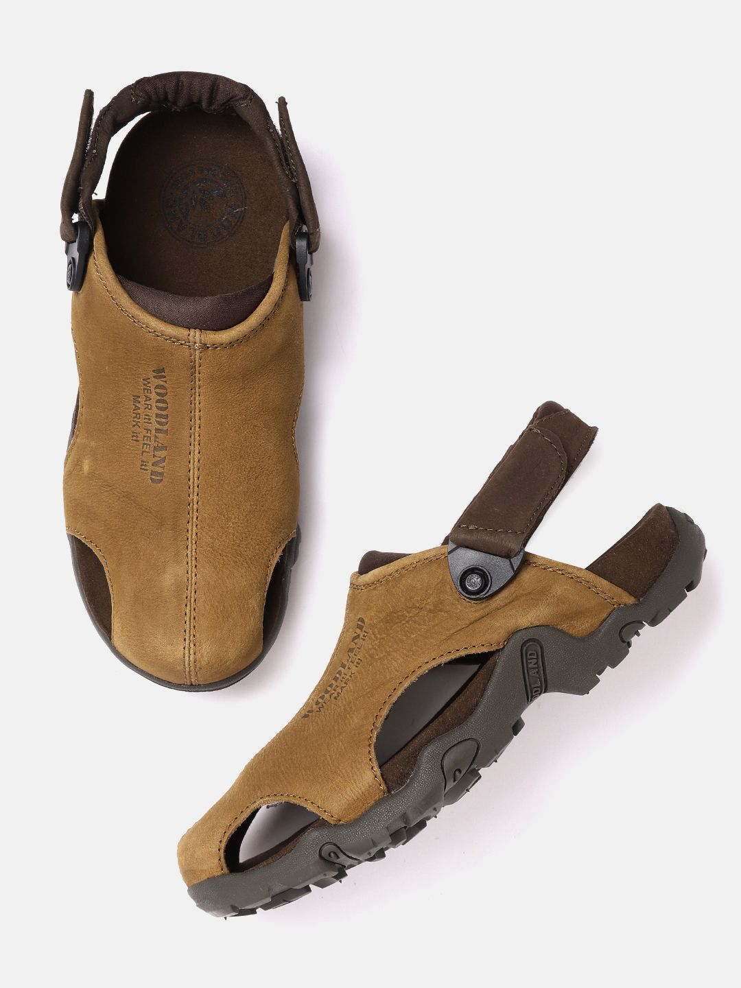 Woodland Men Camel Brown Solid Nubuck Clogs