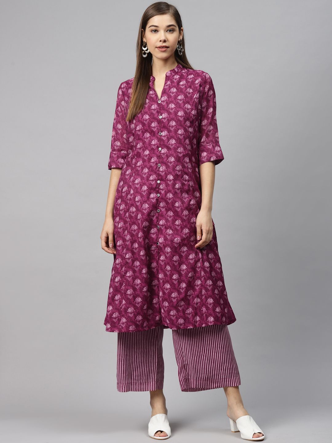 Biba Women Magenta & Pink Printed Kurta with Palazzos