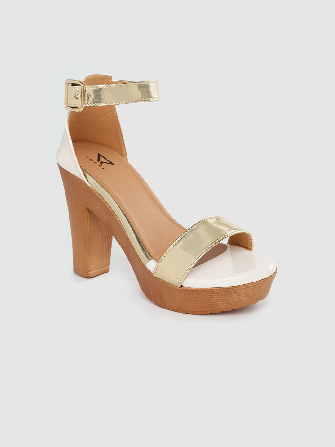 TRASE Women Gold-Toned & White Solid Mid-Top Platforms Price in India