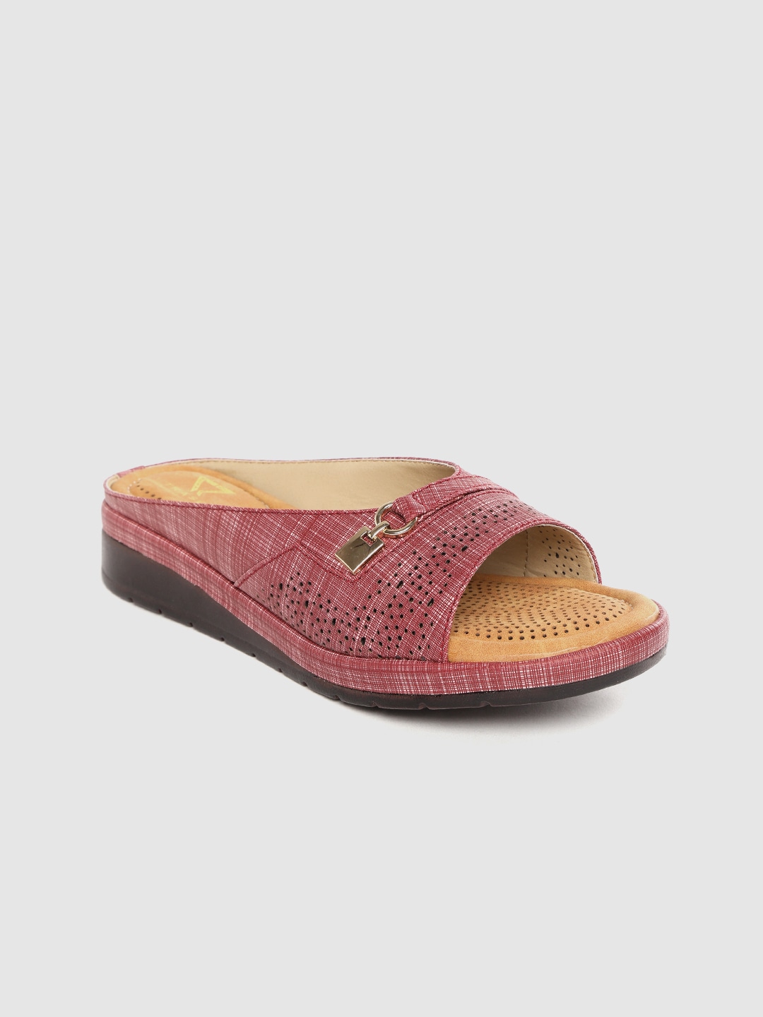 TRASE Women Maroon & Pink Checked Comfort Heels Price in India
