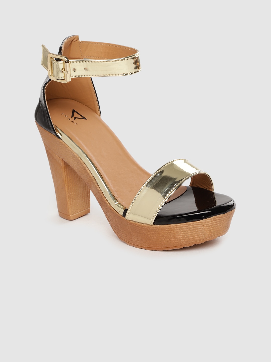 TRASE Women Gold-Toned & Black Mid-Top Solid Platforms Price in India
